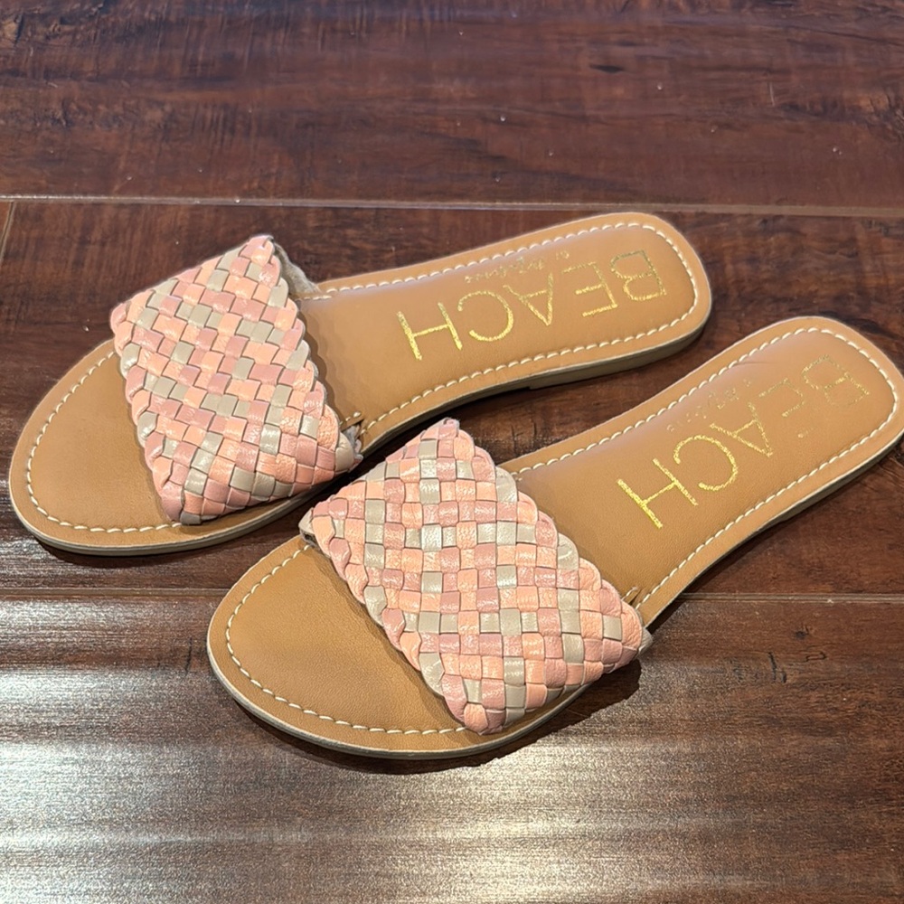 BEACH By Matisse Women's Peach and Tan Woven Leather Sandals, Size 6, New!